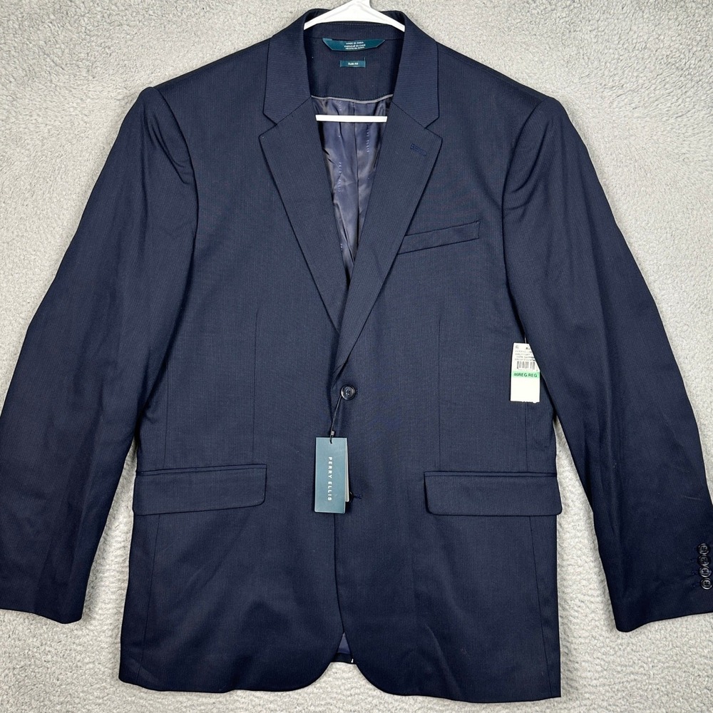 NEW Perry Ellis Blazer Mens 46R Slim Fit Dark Sapphire Suit Jacket Sport Coat